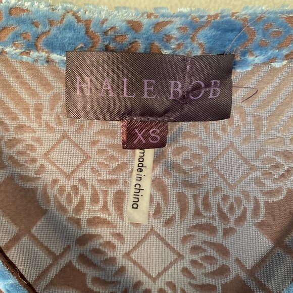 Hale Bob Blue Burnout Velvet Sheer Boho Blouse Size XS | Long Sleeve Peasant Top - Picture 5 of 7